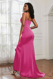 Spaghetti Straps Satin Mermaid Formal Evening Dresses with Slit Prom Party Bridesmaid Gowns
