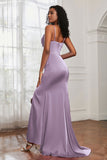 Spaghetti Straps Satin Mermaid Formal Evening Dresses with Slit Prom Party Bridesmaid Gowns