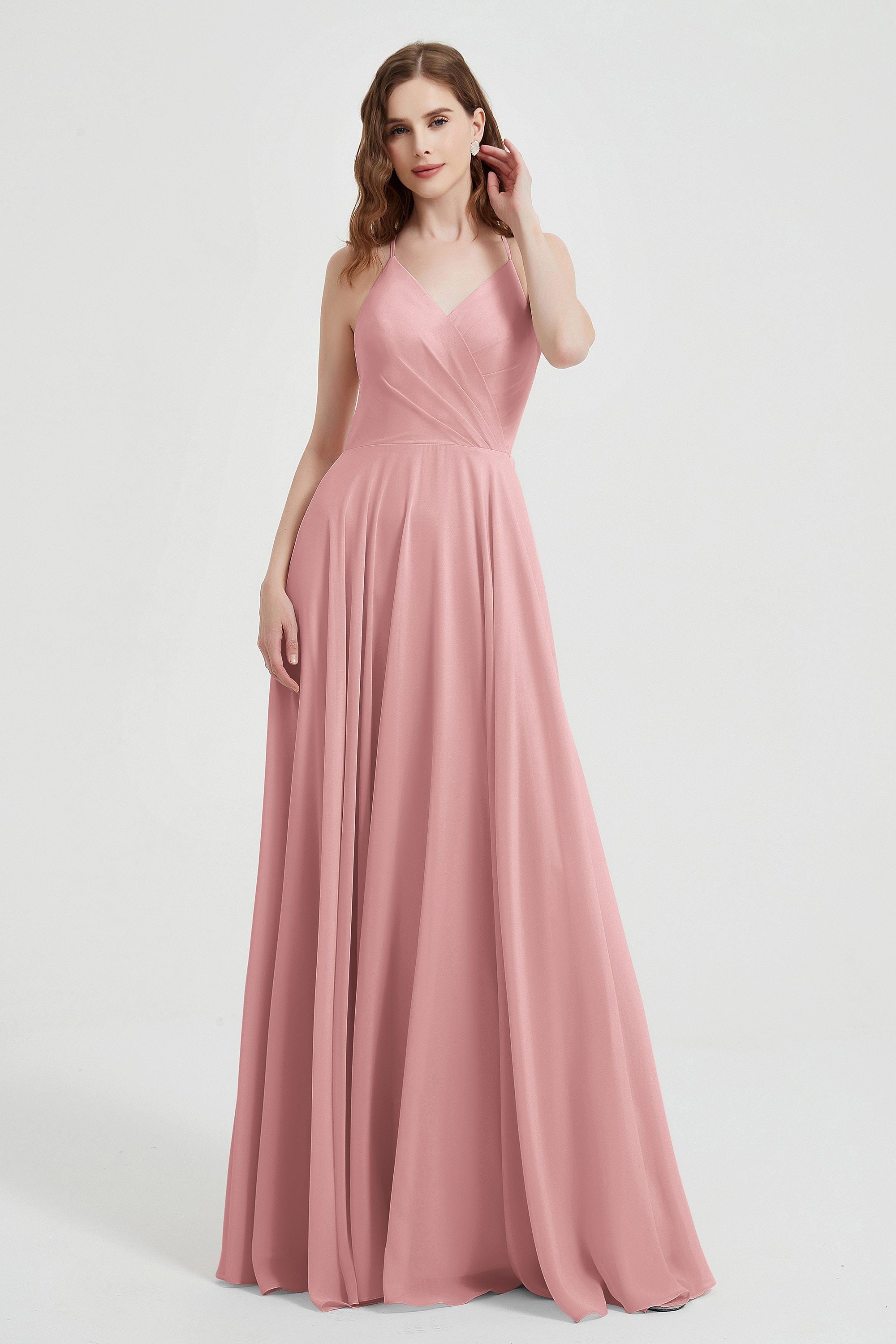 Crossed Straps Chiffon A Line Bridesmaid Dress Pleated Ruffle Formal Evening Dresses Gowns