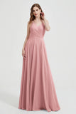 Crossed Straps Chiffon A Line Bridesmaid Dress Pleated Ruffle Formal Evening Dresses Gowns