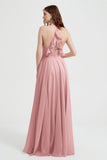 Crossed Straps Chiffon A Line Bridesmaid Dress Pleated Ruffle Formal Evening Dresses Gowns