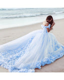 Off The Shoulder Flowers Tulle Ball Gown Pink Quinceanera Dresses