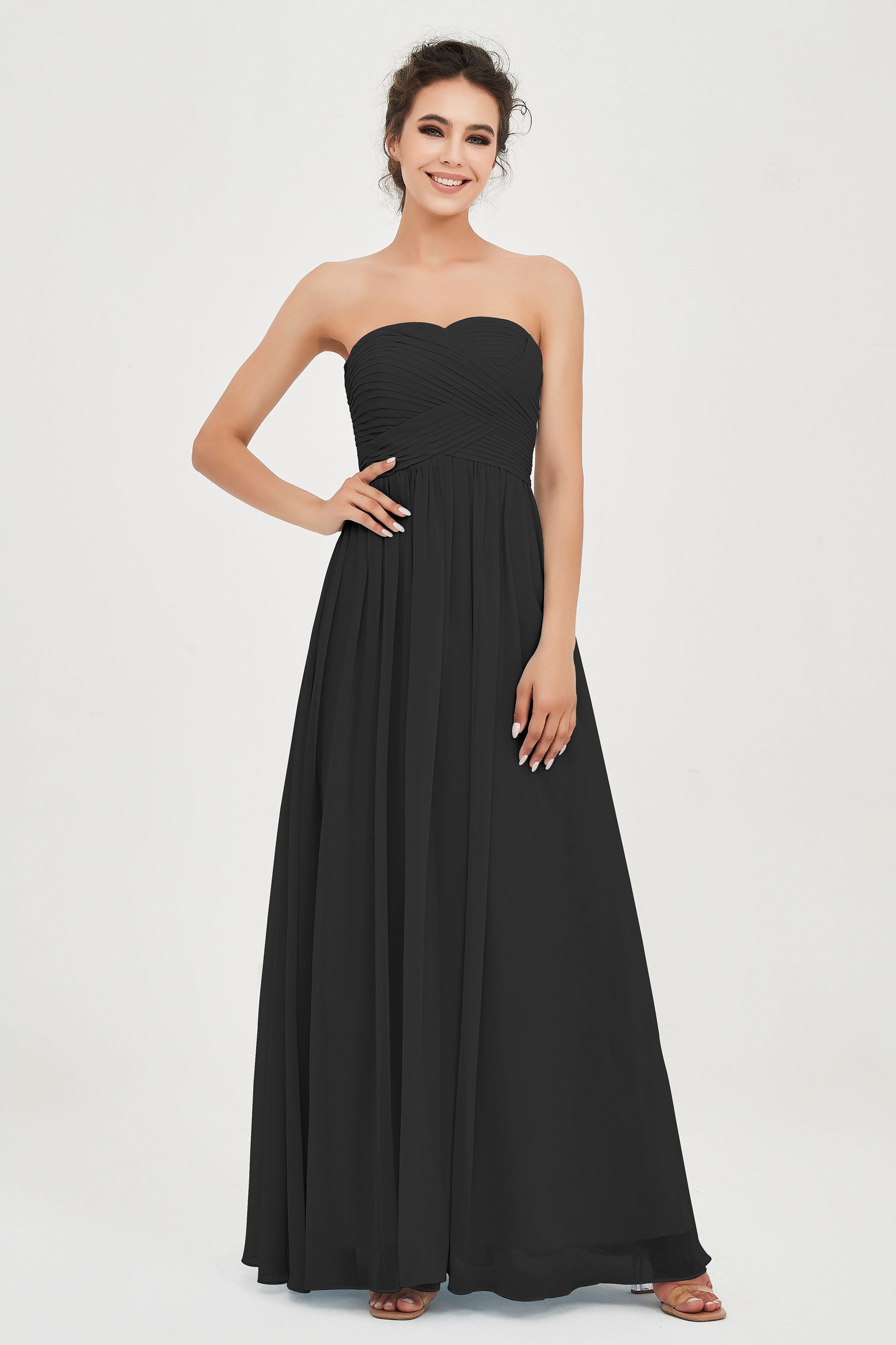 clean-lined bridesmaid dress night-out dress chiffon strapless formal evening gowns