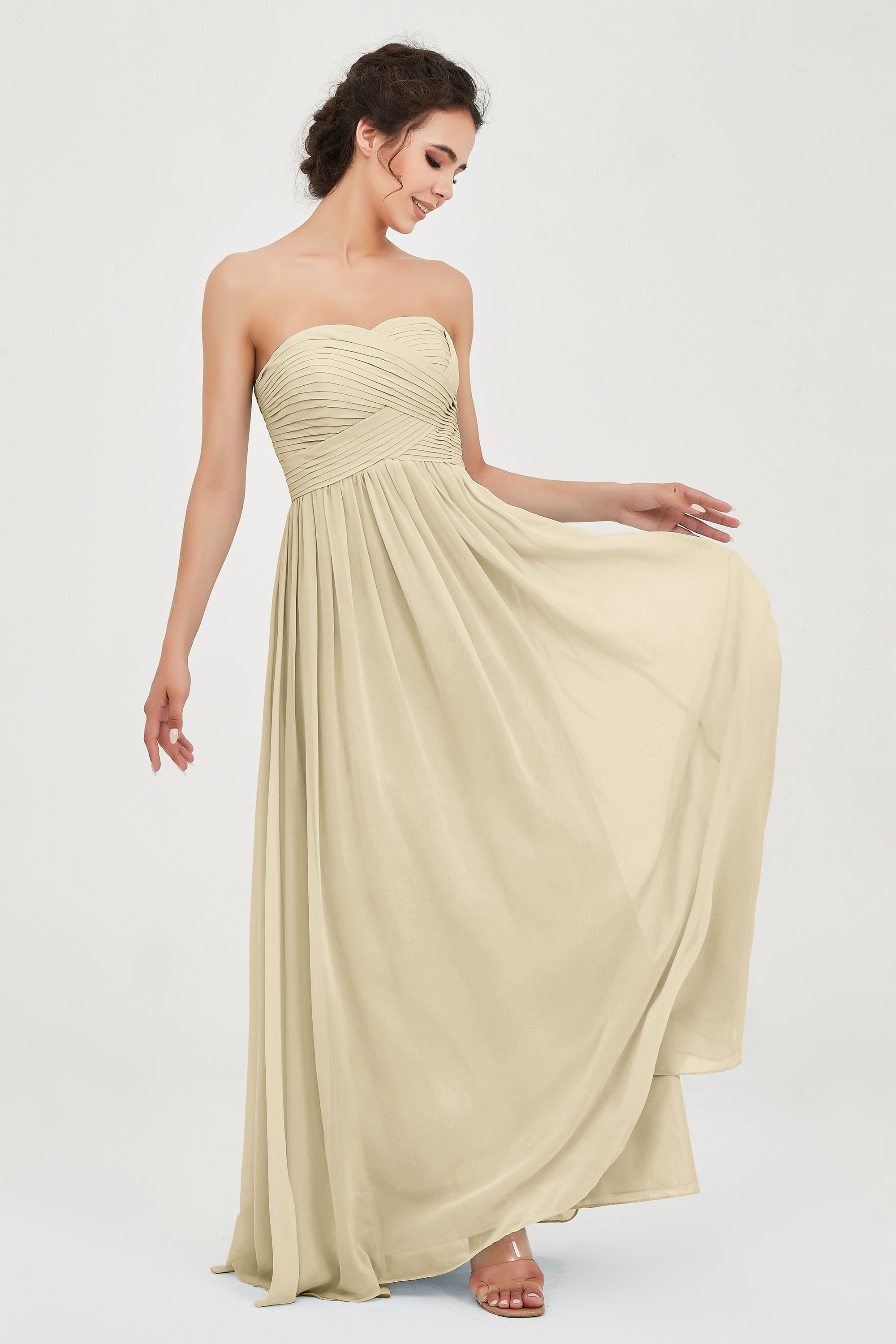 clean-lined bridesmaid dress night-out dress chiffon strapless formal evening gowns
