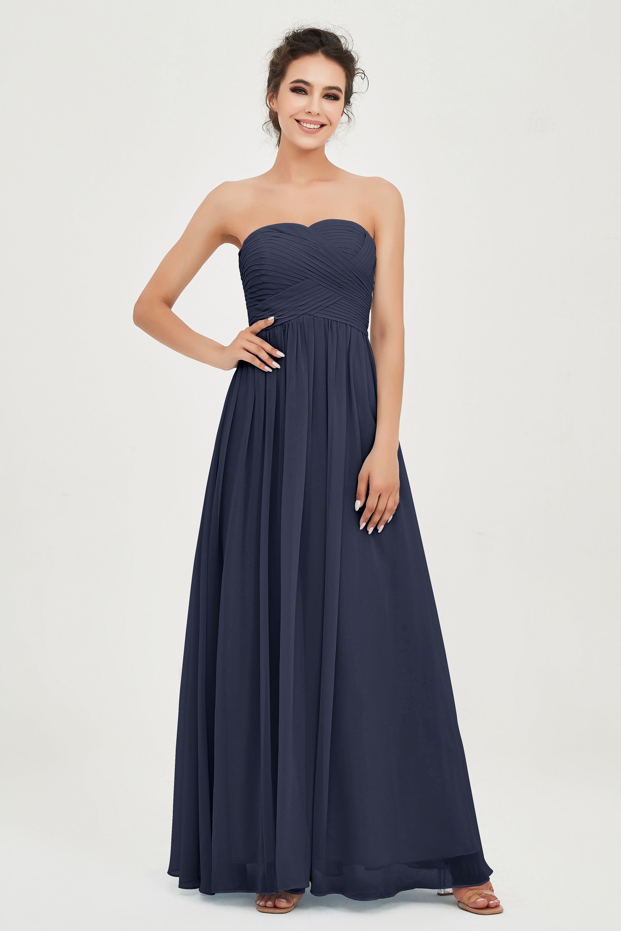 clean-lined bridesmaid dress night-out dress chiffon strapless formal evening gowns