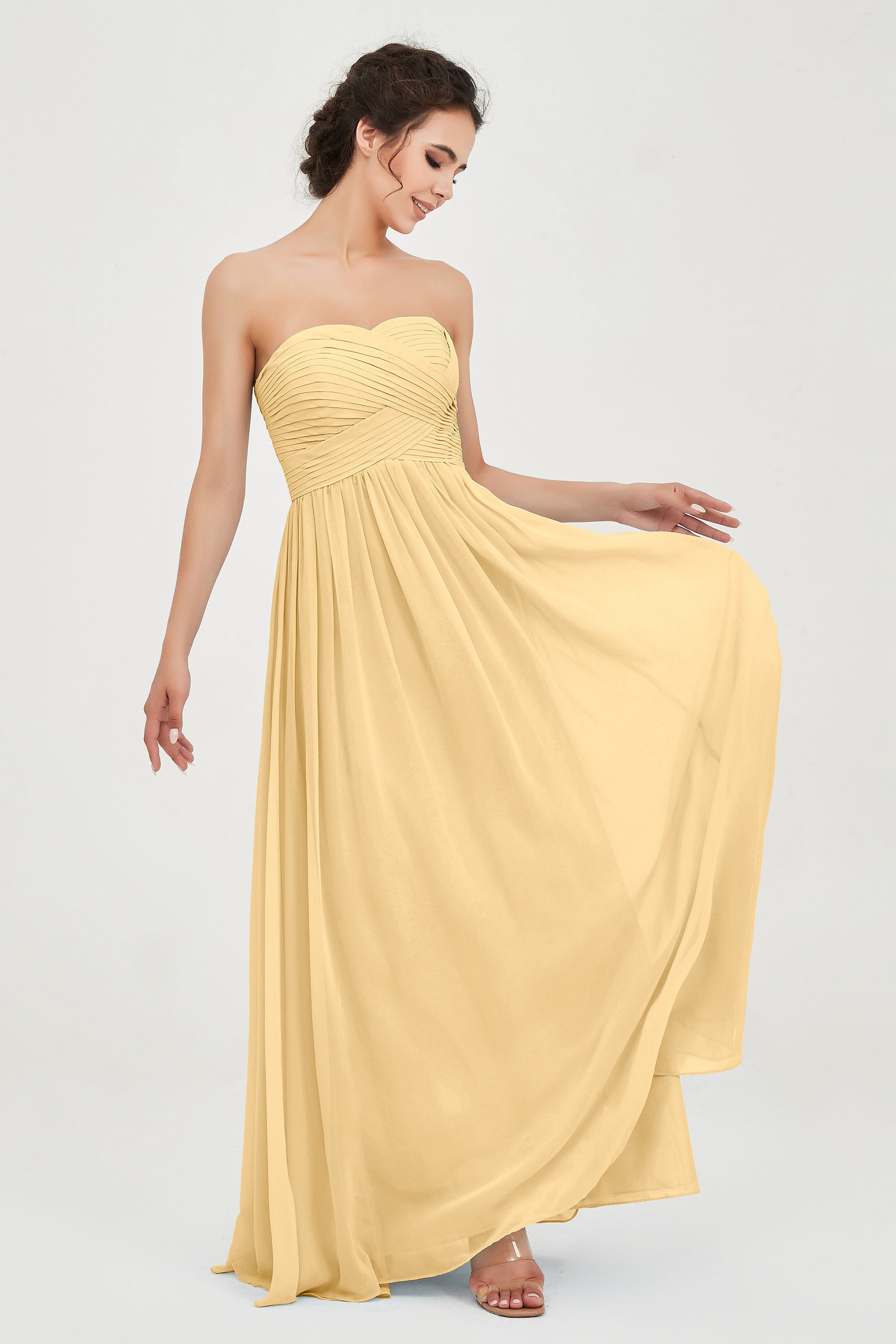 clean-lined bridesmaid dress night-out dress chiffon strapless formal evening gowns