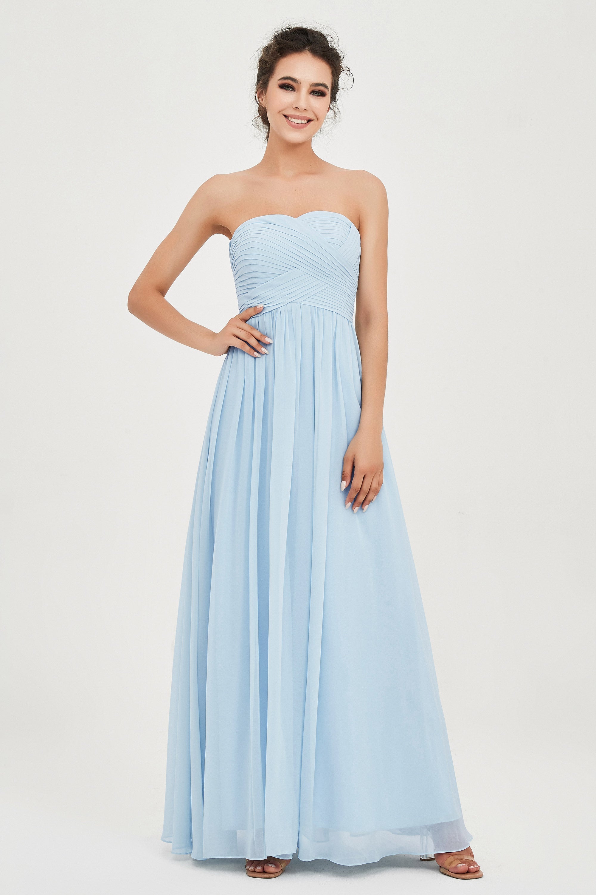 clean-lined bridesmaid dress night-out dress chiffon strapless formal evening gowns