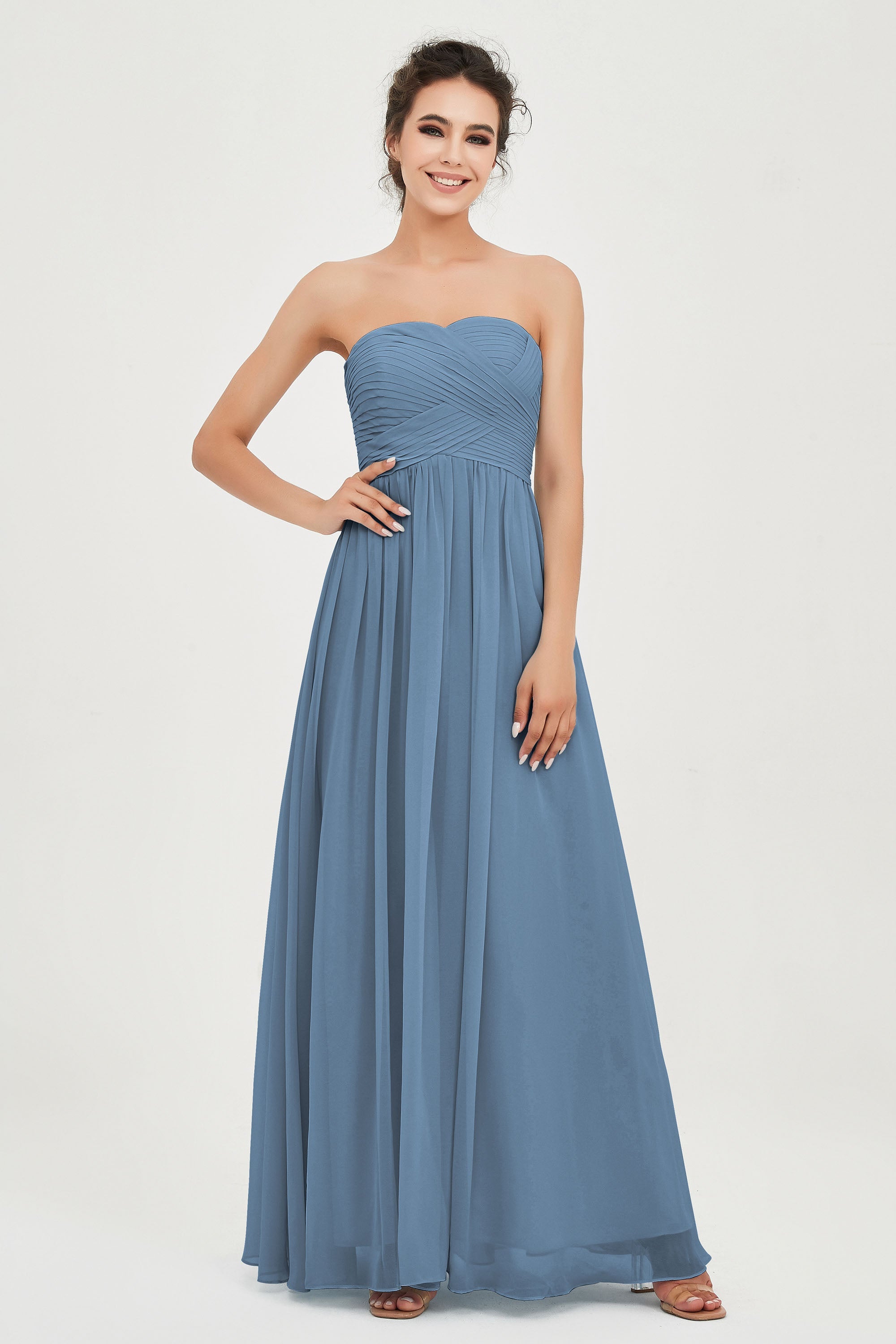 clean-lined bridesmaid dress night-out dress chiffon strapless formal evening gowns