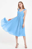 Vestido de gasa largo hasta la rodilla para invitadas de boda, plisado, sin mangas, para madre de la novia