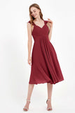 Vestido de gasa largo hasta la rodilla para invitadas de boda, plisado, sin mangas, para madre de la novia