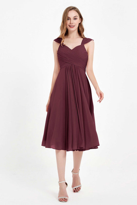 Tea Length Chiffon Wedding Guest Party Dress Pleated Sleeveless Mother of the Bride Dresses