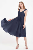 Vestido de gasa largo hasta la rodilla para invitadas de boda, plisado, sin mangas, para madre de la novia