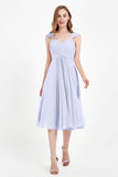 Vestido de gasa largo hasta la rodilla para invitadas de boda, plisado, sin mangas, para madre de la novia