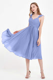 Vestido de gasa largo hasta la rodilla para invitadas de boda, plisado, sin mangas, para madre de la novia