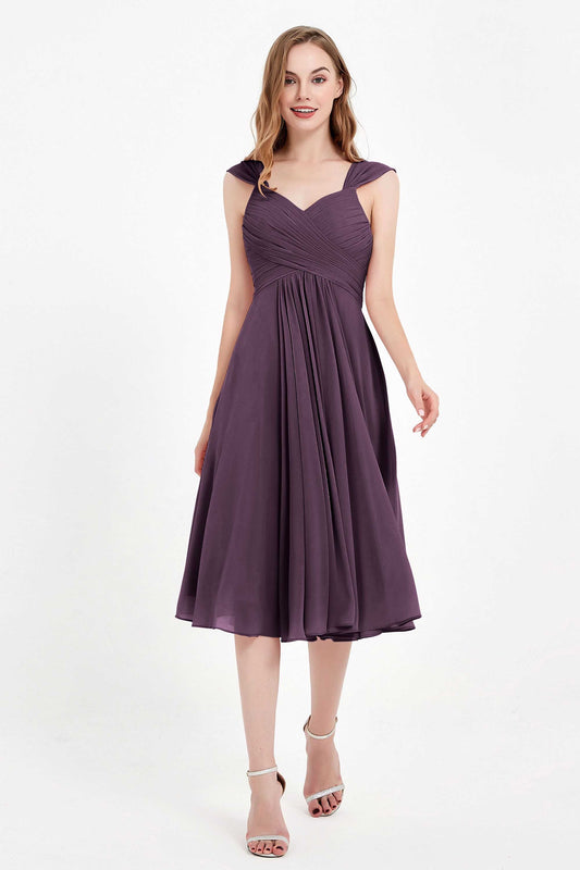 Tea Length Chiffon Wedding Guest Party Dress Pleated Sleeveless Mother of the Bride Dresses