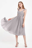 Vestido de gasa largo hasta la rodilla para invitadas de boda, plisado, sin mangas, para madre de la novia