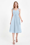 Vestido de gasa largo hasta la rodilla para invitadas de boda, plisado, sin mangas, para madre de la novia