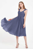 Vestido de gasa largo hasta la rodilla para invitadas de boda, plisado, sin mangas, para madre de la novia