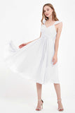 Vestido de gasa largo hasta la rodilla para invitadas de boda, plisado, sin mangas, para madre de la novia