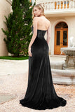 Elegant Strapless Straight Across Velvet Mermaid Formal Evening Party Dresses with Slit Prom Gowns