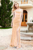 Elegant Strapless Straight Across Velvet Mermaid Formal Evening Party Dresses with Slit Prom Gowns