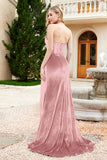 Elegant Strapless Straight Across Velvet Mermaid Formal Evening Party Dresses with Slit Prom Gowns