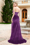 Elegant Strapless Straight Across Velvet Mermaid Formal Evening Party Dresses with Slit Prom Gowns