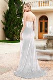 Elegant Strapless Straight Across Velvet Mermaid Formal Evening Party Dresses with Slit Prom Gowns