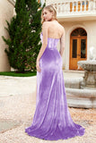 Elegant Strapless Straight Across Velvet Mermaid Formal Evening Party Dresses with Slit Prom Gowns