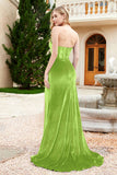 Elegant Strapless Straight Across Velvet Mermaid Formal Evening Party Dresses with Slit Prom Gowns