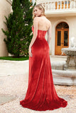 Elegant Strapless Straight Across Velvet Mermaid Formal Evening Party Dresses with Slit Prom Gowns