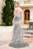 Elegant Strapless Straight Across Velvet Mermaid Formal Evening Party Dresses with Slit Prom Gowns
