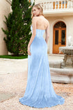Elegant Strapless Straight Across Velvet Mermaid Formal Evening Party Dresses with Slit Prom Gowns