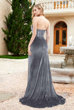 Elegant Strapless Straight Across Velvet Mermaid Formal Evening Party Dresses with Slit Prom Gowns