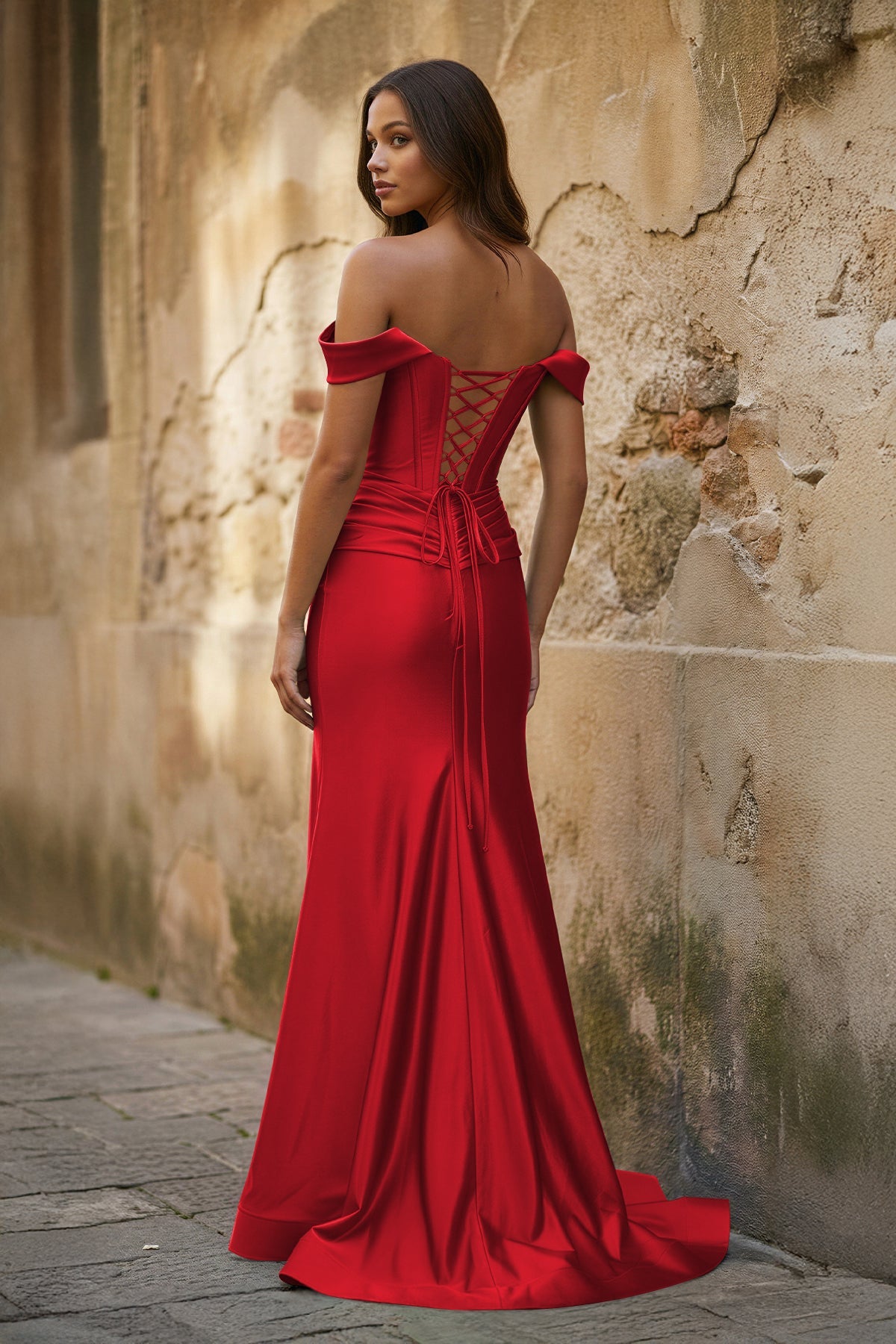 Off the Shoulder Royal Blue Prom Dress with Train