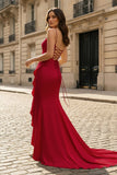 Yellow Spaghetti Straps Mermaid Satin Formal Prom Dress