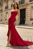 Yellow Spaghetti Straps Mermaid Satin Formal Prom Dress