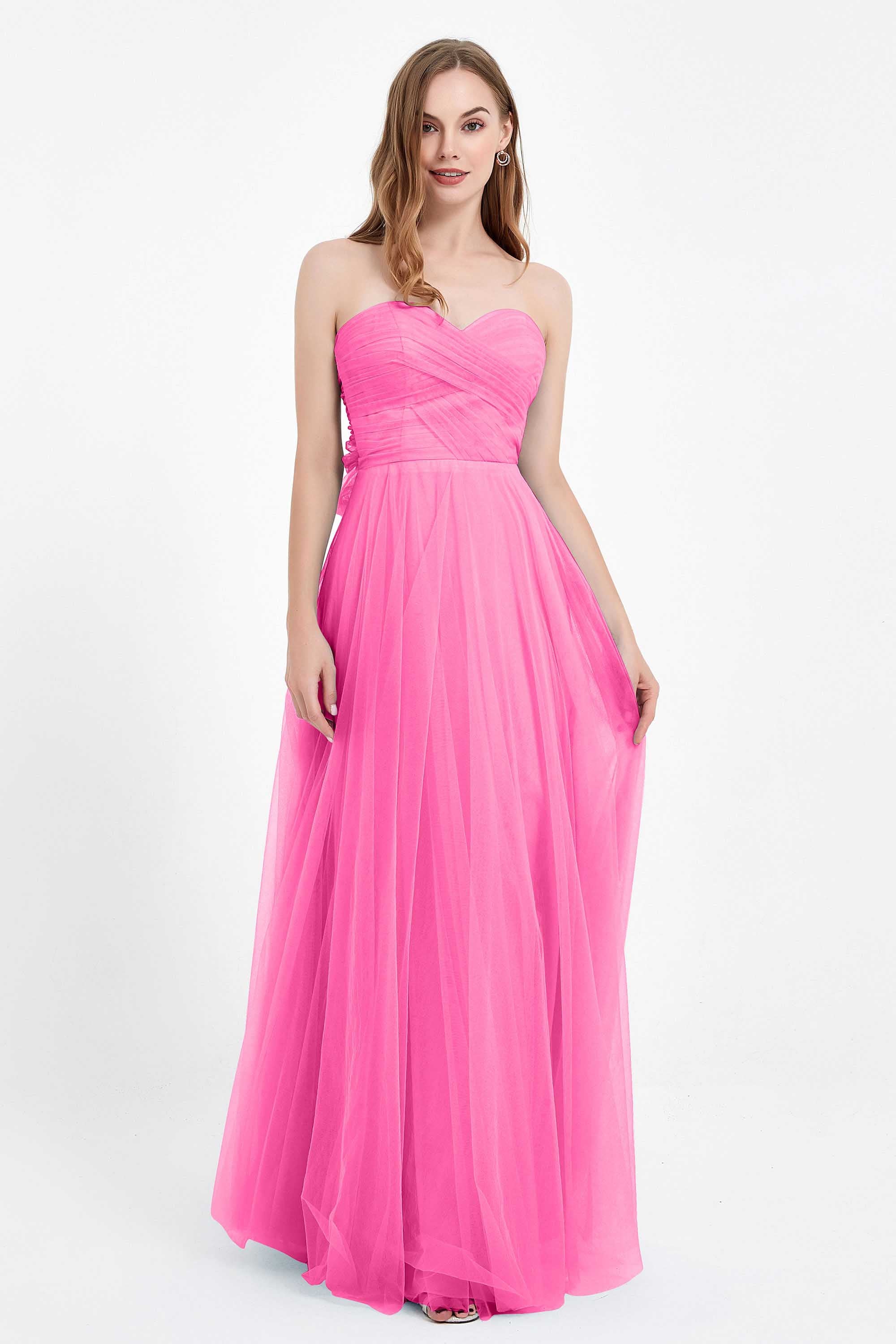 Sweetheart neckline tulle backless formal evening dresses pleated ruched bridesmaid dress