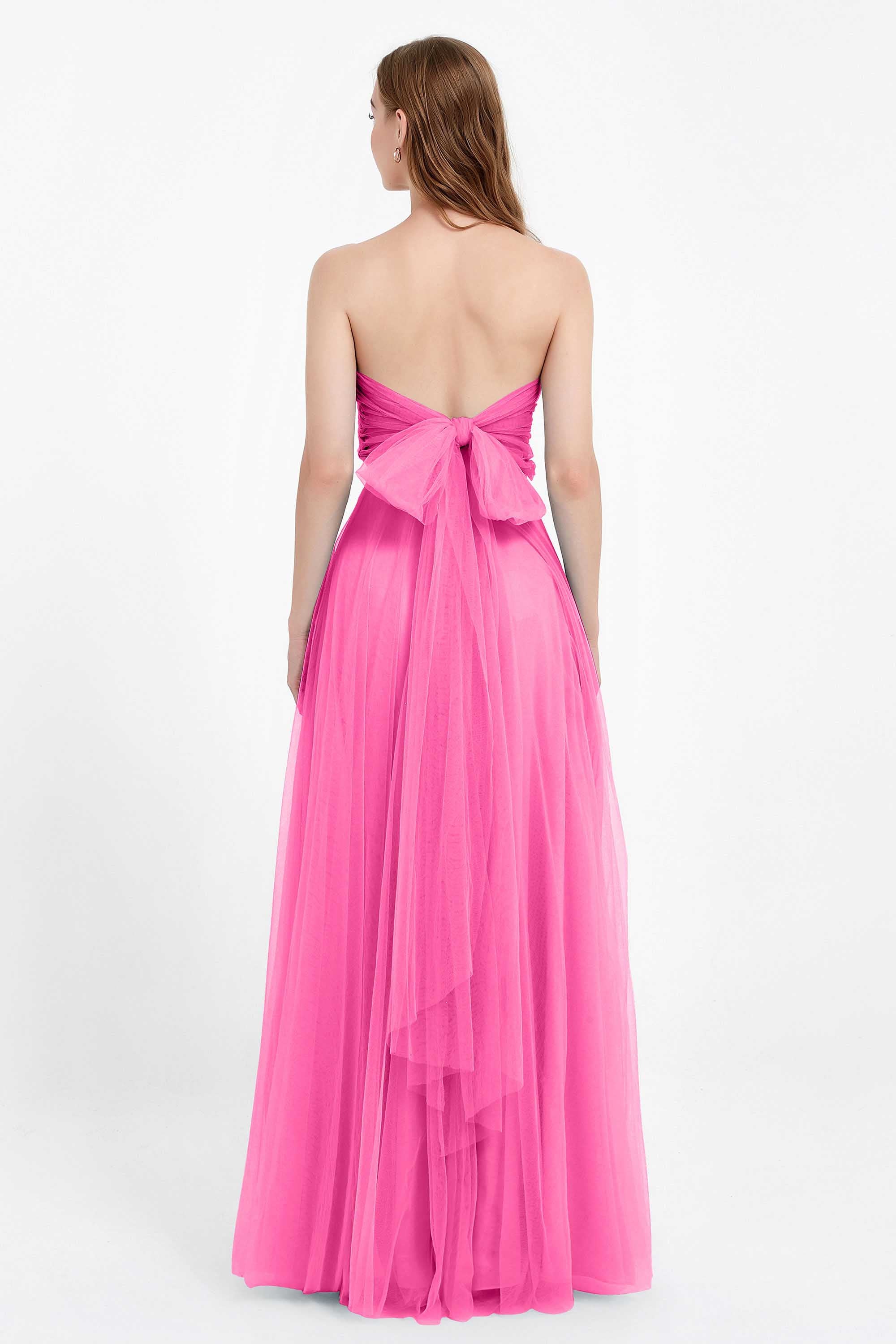 Sweetheart neckline tulle backless formal evening dresses pleated ruched bridesmaid dress