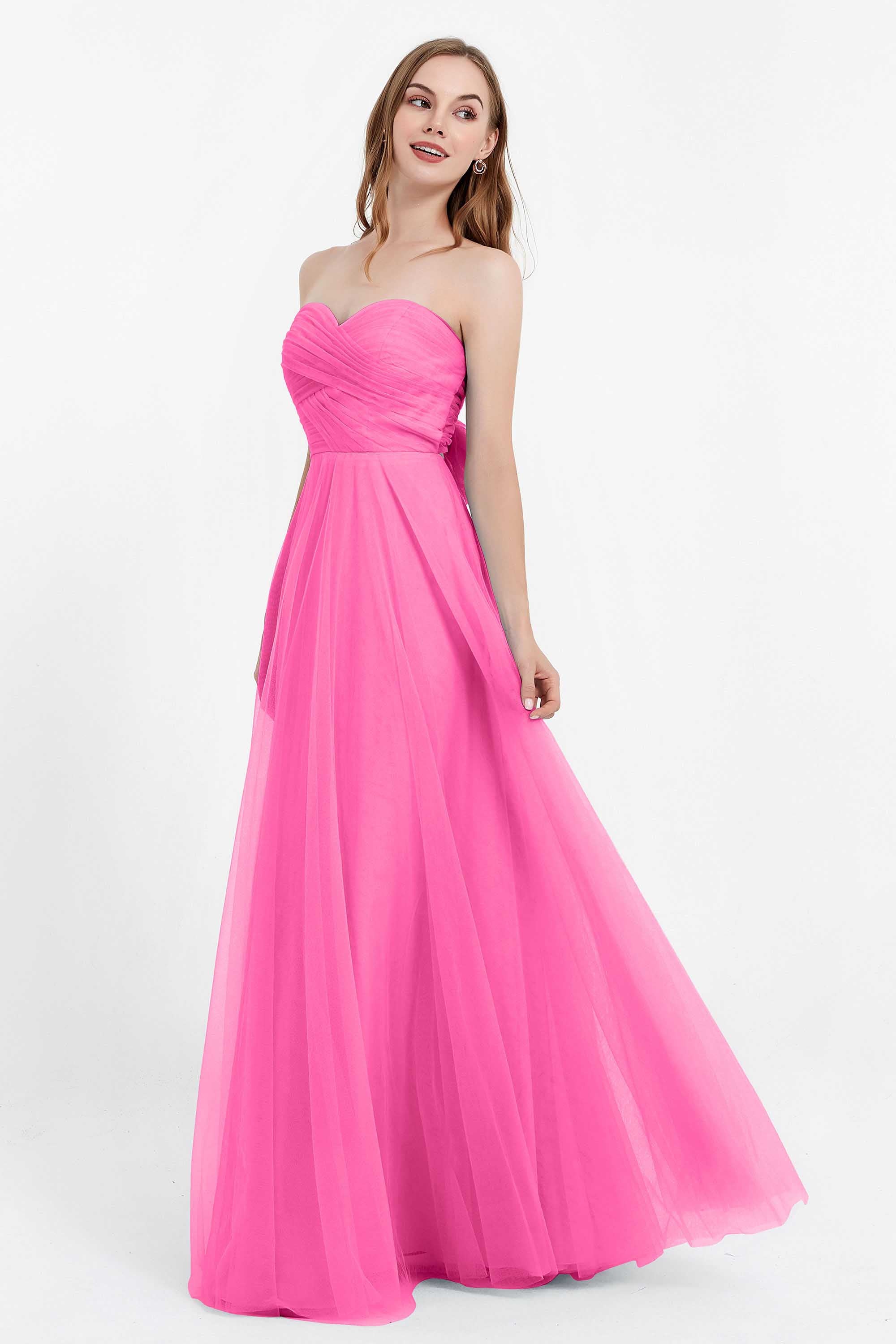 Sweetheart neckline tulle backless formal evening dresses pleated ruched bridesmaid dress