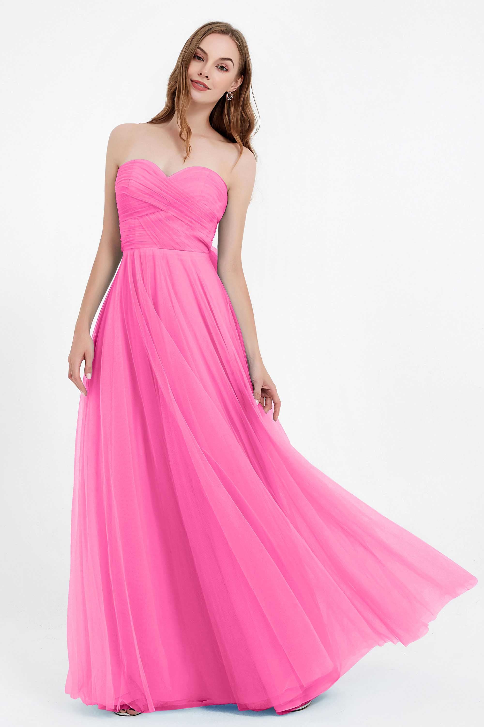 Sweetheart neckline tulle backless formal evening dresses pleated ruched bridesmaid dress