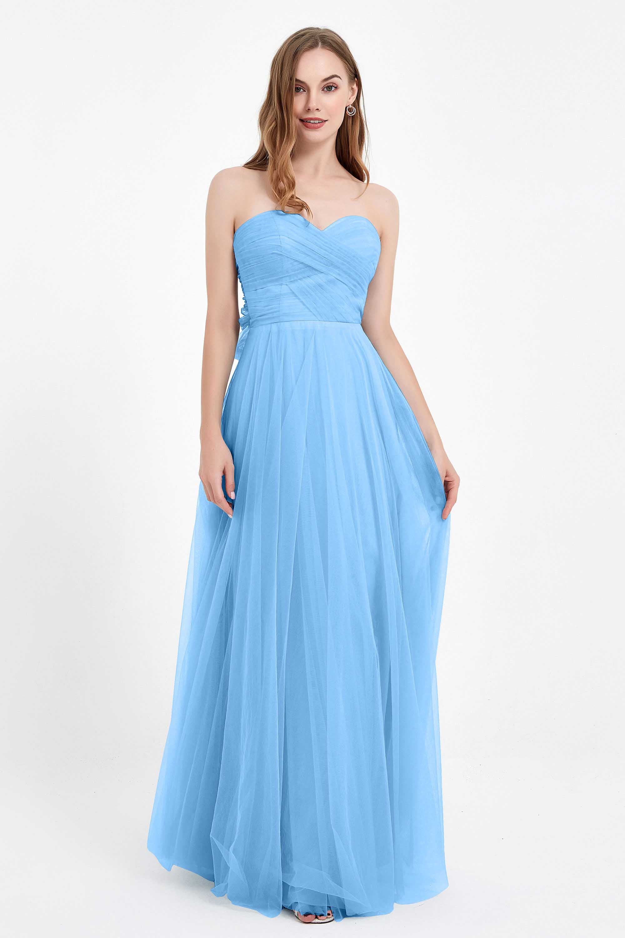 Sweetheart neckline tulle backless formal evening dresses pleated ruched bridesmaid dress