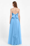 Sweetheart neckline tulle backless formal evening dresses pleated ruched bridesmaid dress