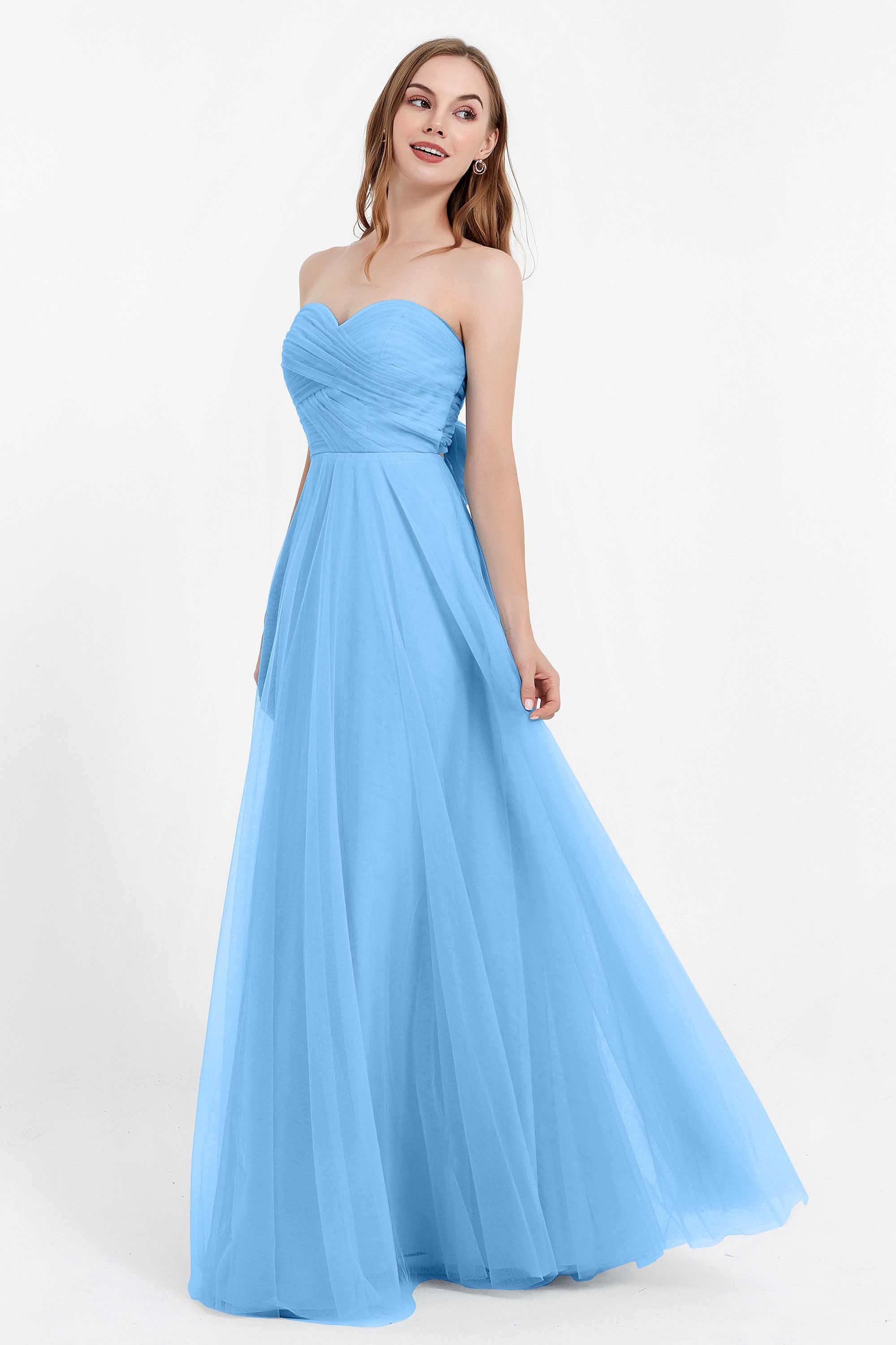 Sweetheart neckline tulle backless formal evening dresses pleated ruched bridesmaid dress