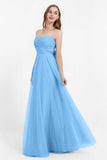 Sweetheart neckline tulle backless formal evening dresses pleated ruched bridesmaid dress