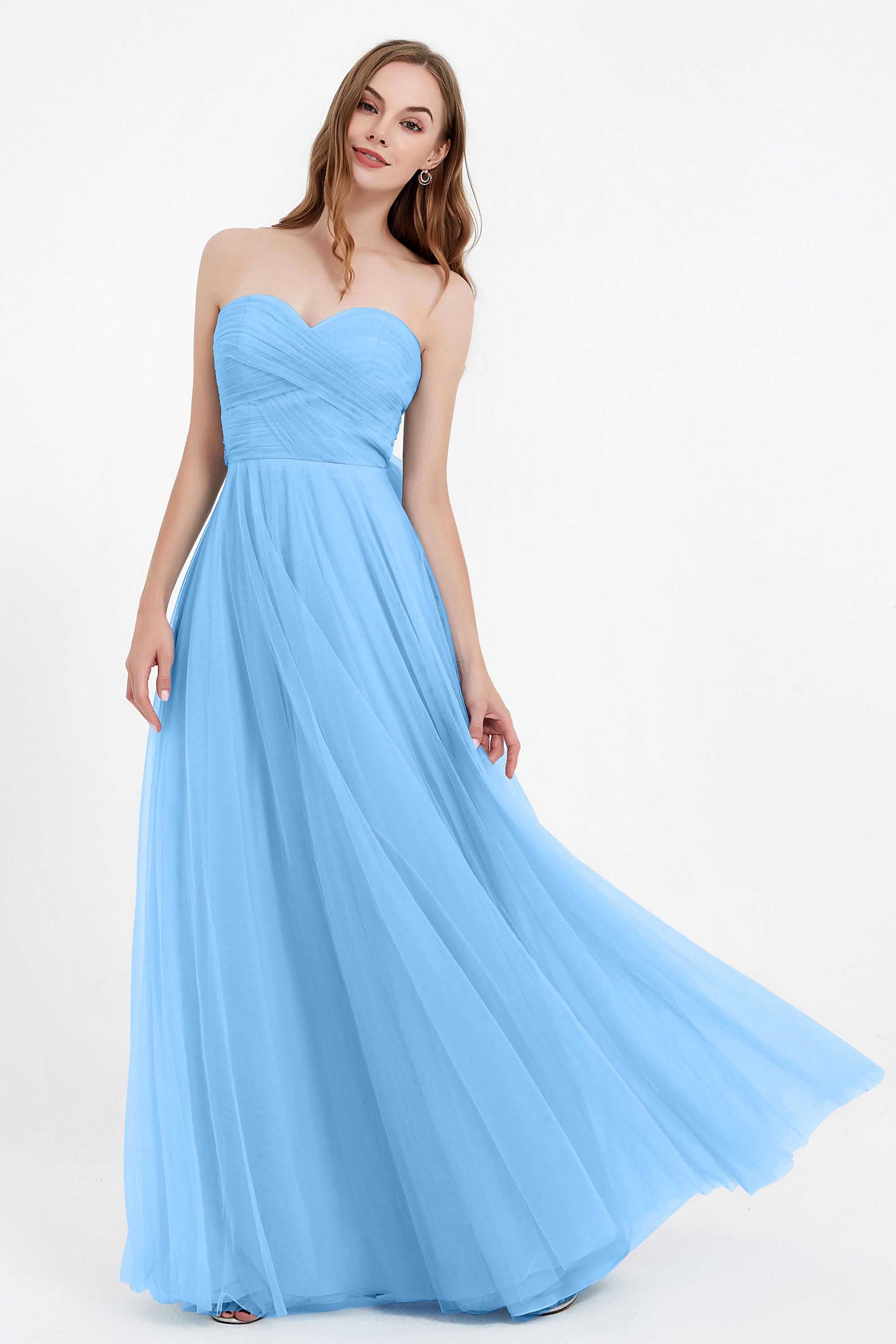 Sweetheart neckline tulle backless formal evening dresses pleated ruched bridesmaid dress