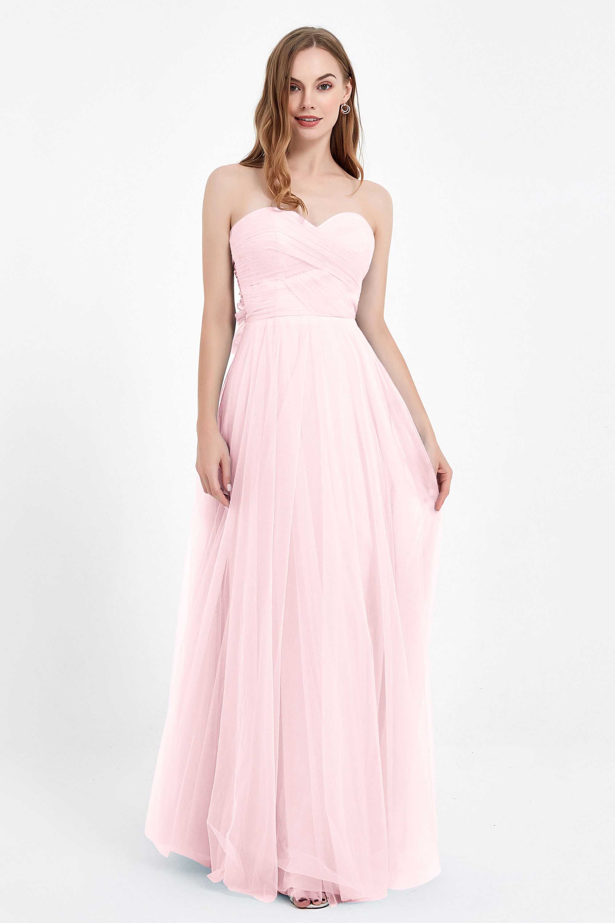 Sweetheart neckline tulle backless formal evening dresses pleated ruched bridesmaid dress