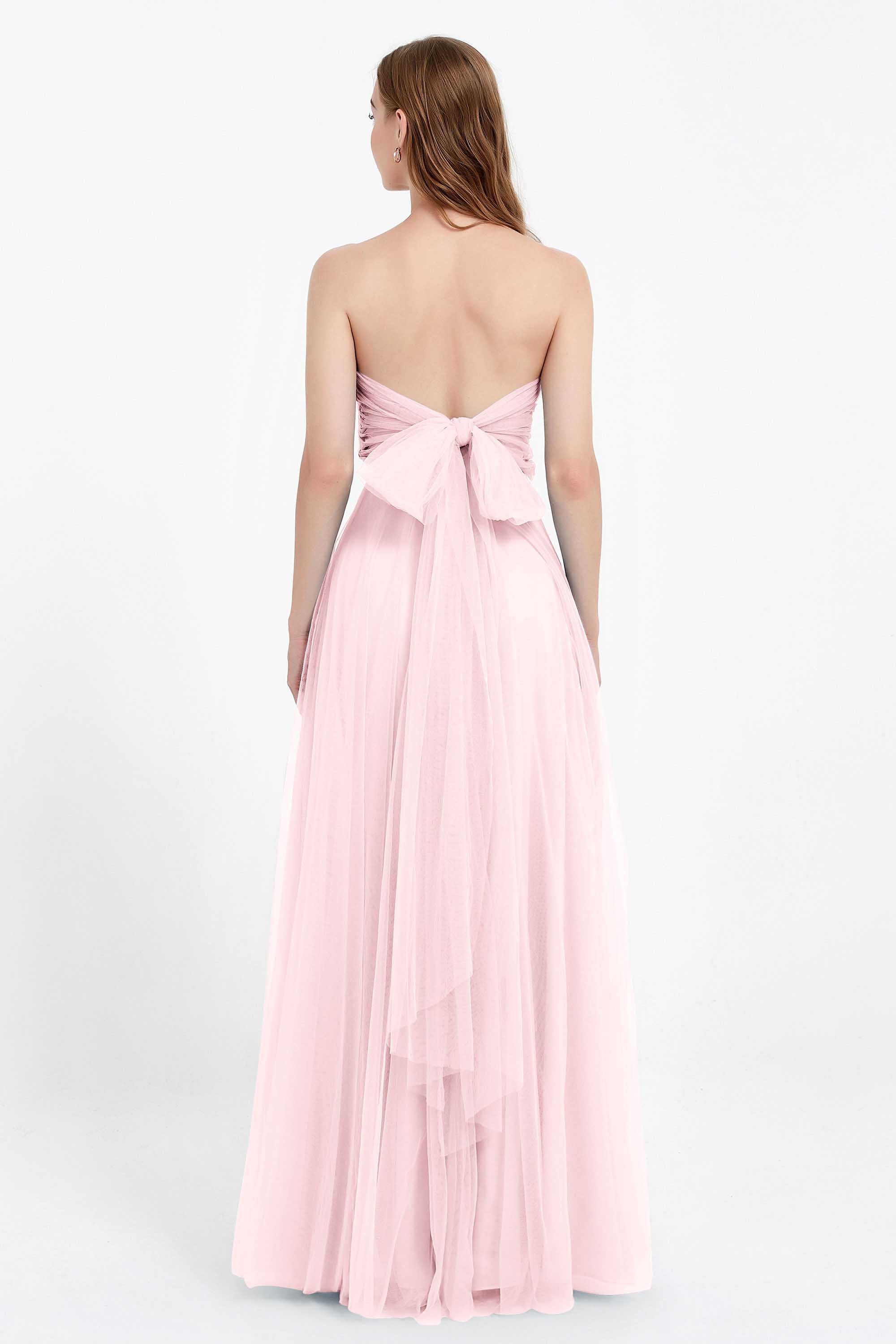 Sweetheart neckline tulle backless formal evening dresses pleated ruched bridesmaid dress