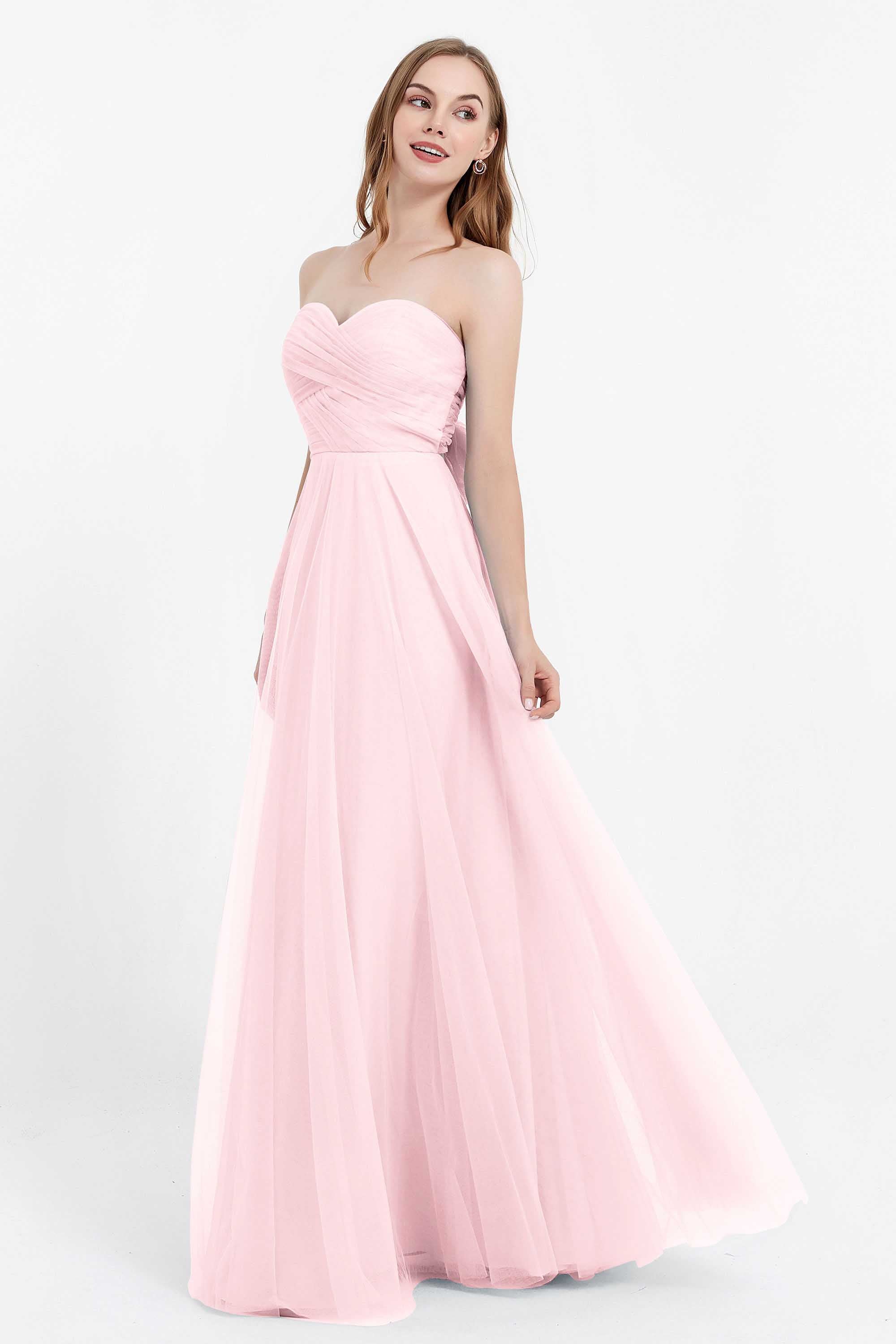 Sweetheart neckline tulle backless formal evening dresses pleated ruched bridesmaid dress