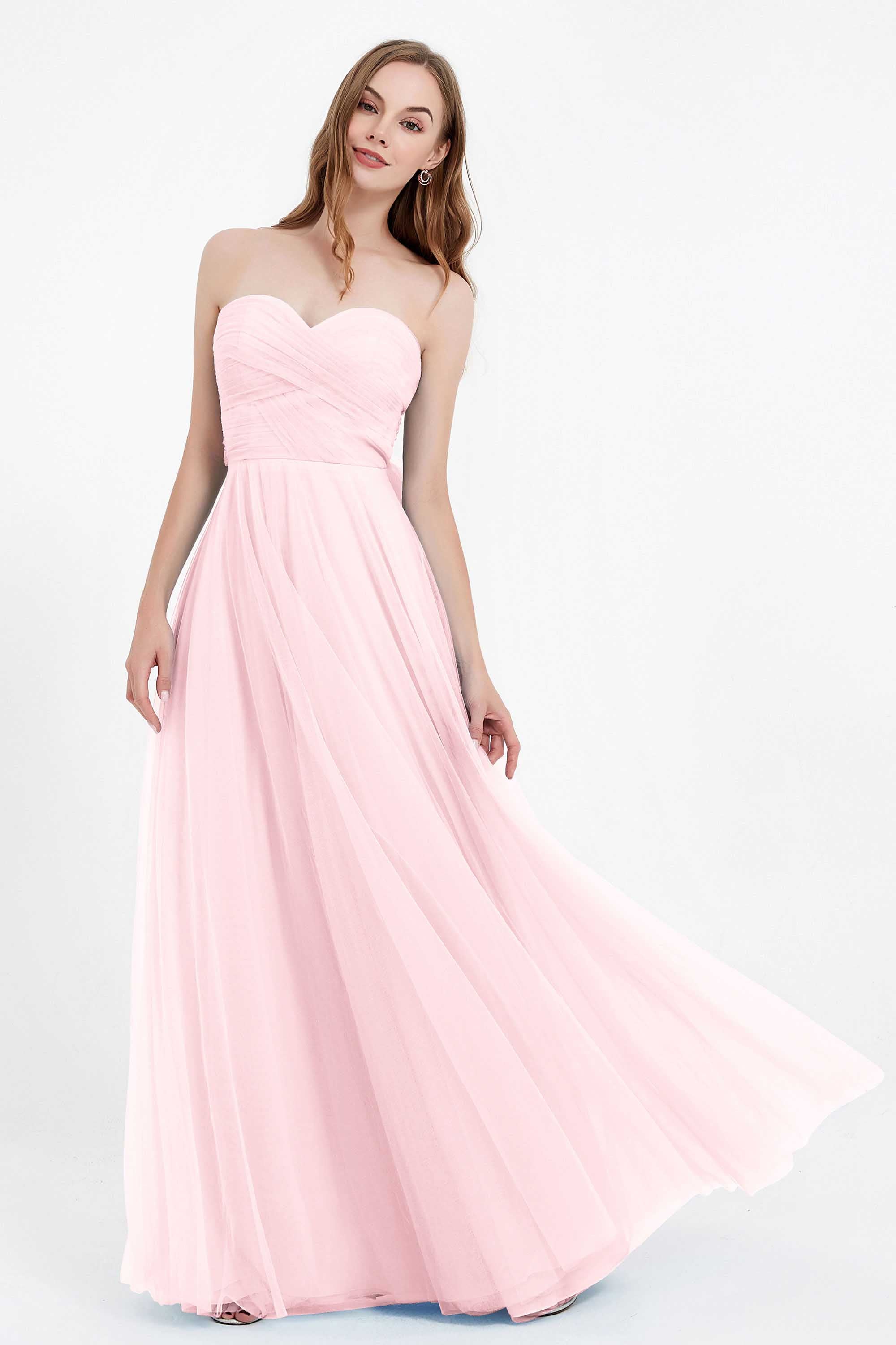 Sweetheart neckline tulle backless formal evening dresses pleated ruched bridesmaid dress